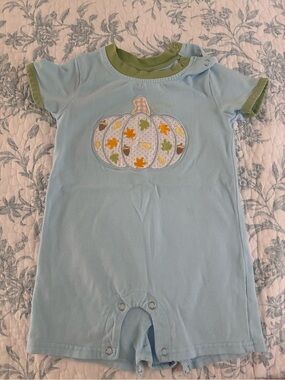 Baby Blue Pumpkin Appliqué One-Piece Romper